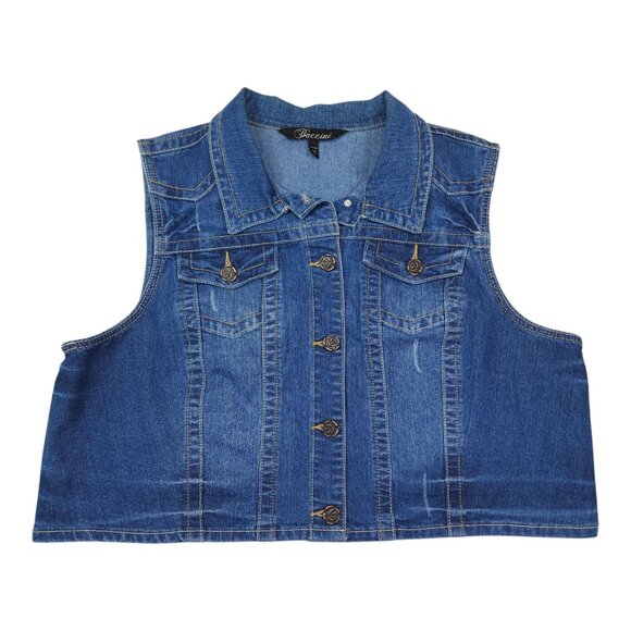 Baccini Womens Denim Vest Size 18/20W Blue Sleeveless Button Up Jean Jacket - Picture 4 of 4
